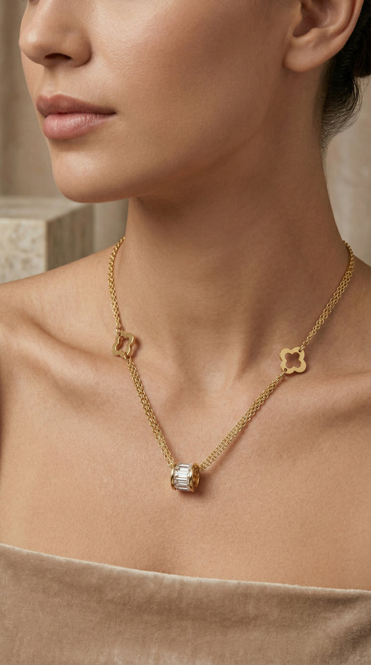 Clover Chain Barrel Necklace