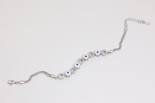 White Enamel Evil Eye Halo Bracelet