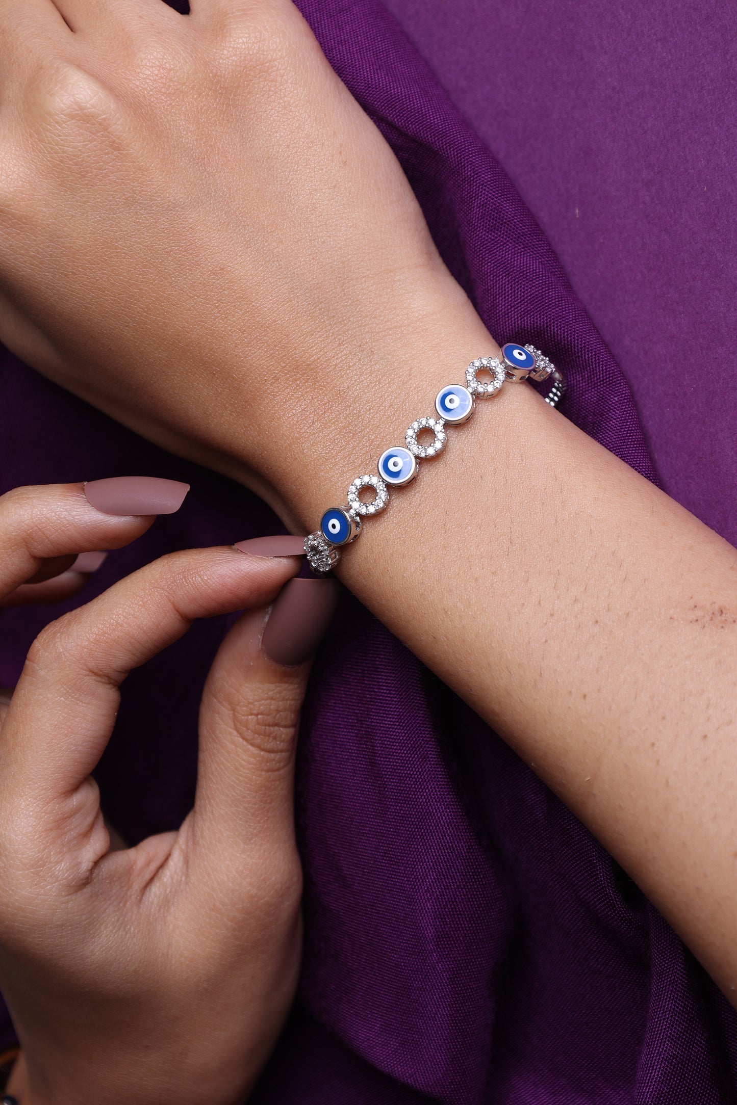 Blue Enamel Evil Eye Halo Bracelet