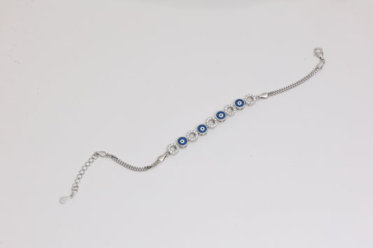 Blue Enamel Evil Eye Halo Bracelet