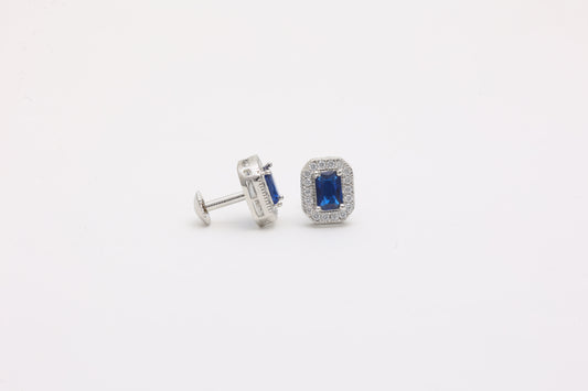 Blue Sapphire Halo Studs