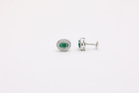 Oval Emerald Halo Studs