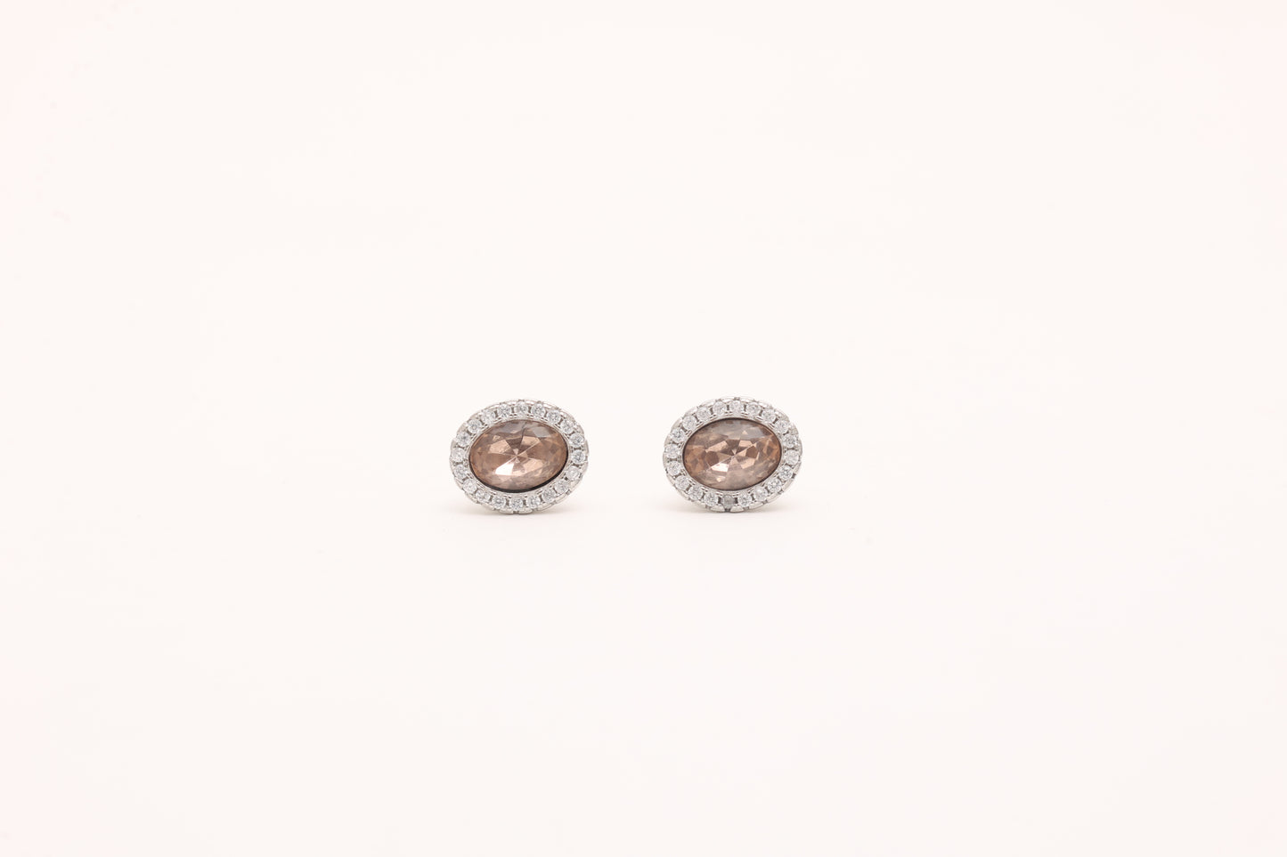 Oval Smoky Quartz Halo Studs