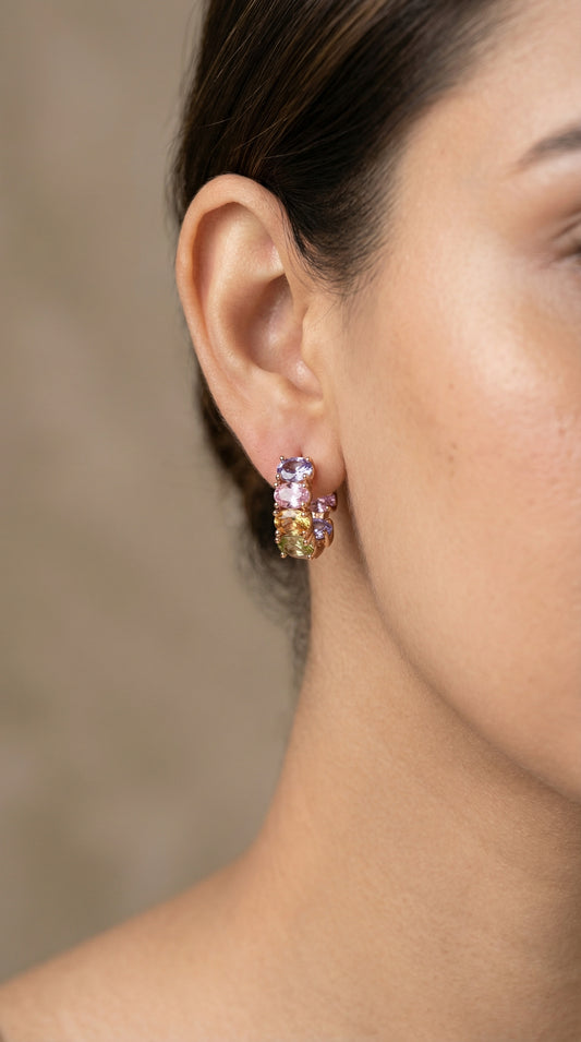 Rainbow CZ Huggie Earrings