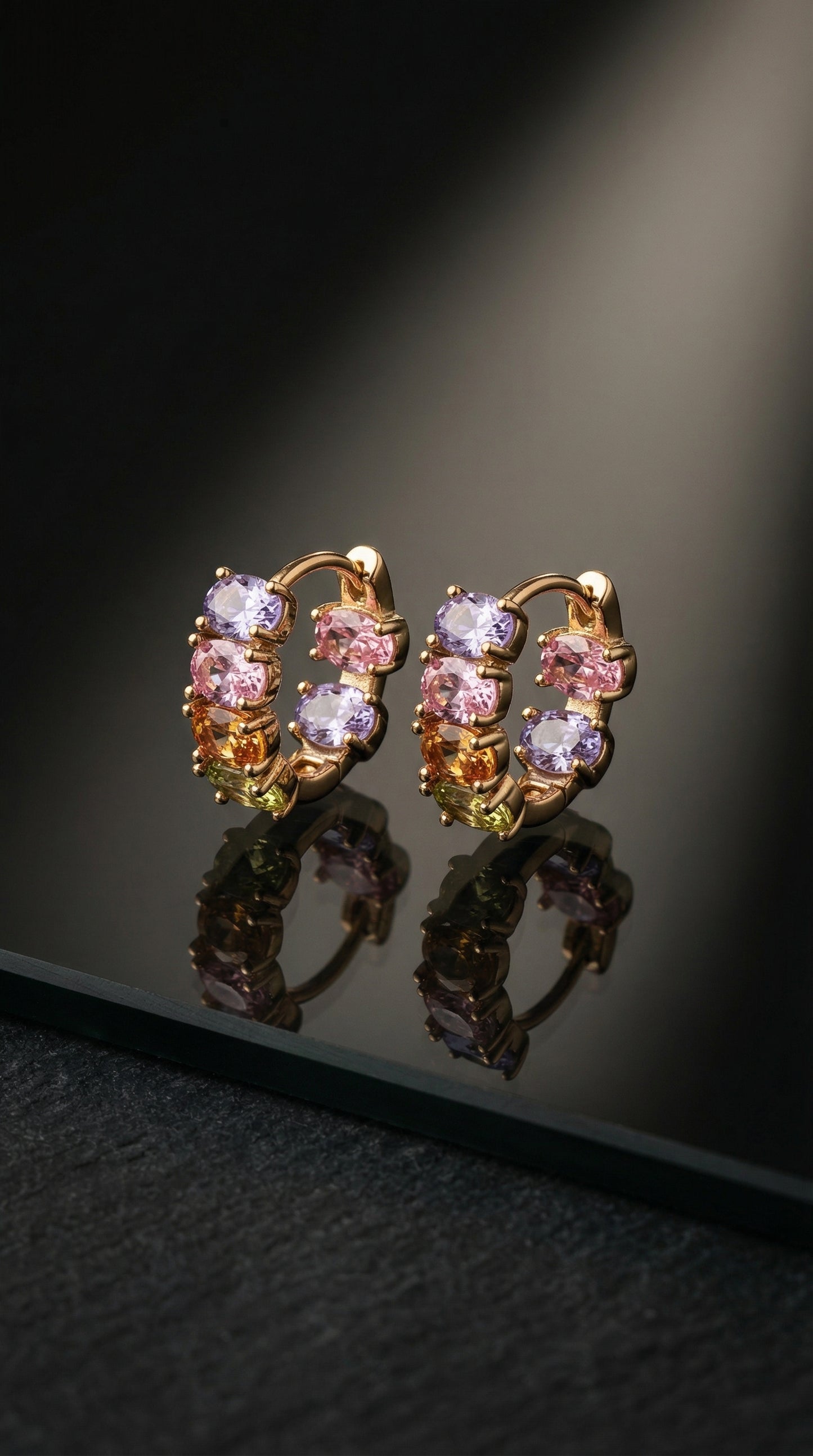 Rainbow CZ Huggie Earrings