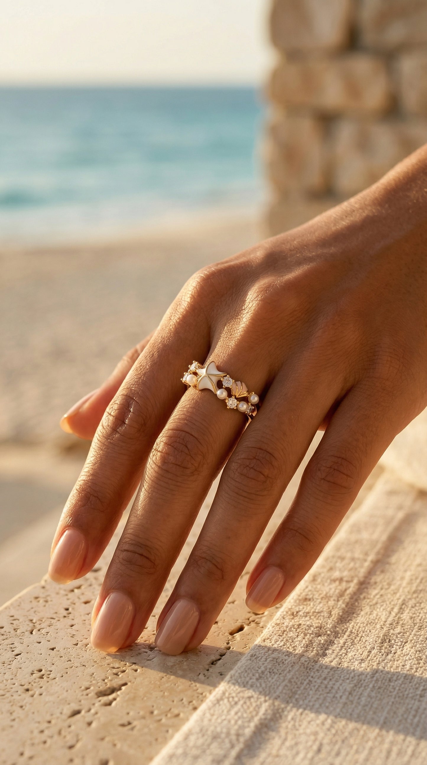 Starfish & Pearl Ring
