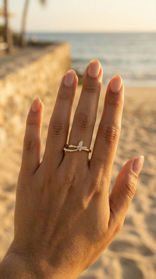 Butterfly & Pearl Ring