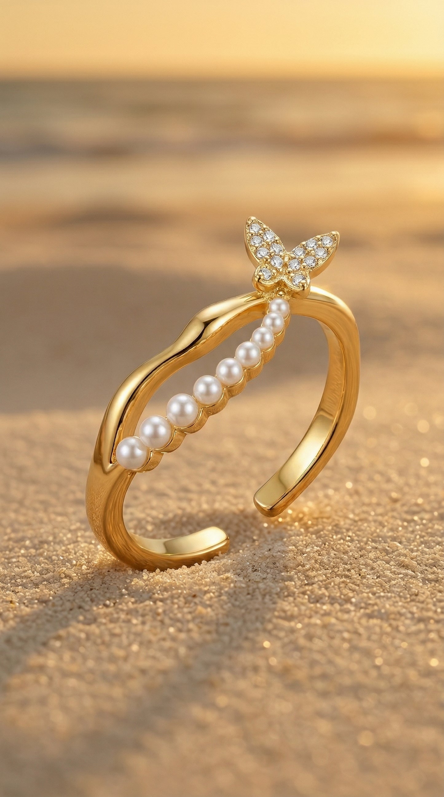 Butterfly & Pearl Ring