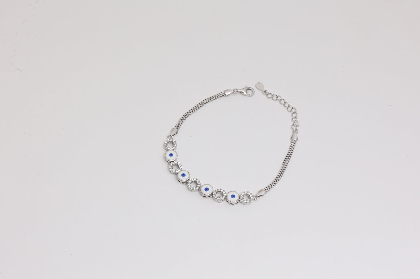 White Enamel Evil Eye Halo Bracelet
