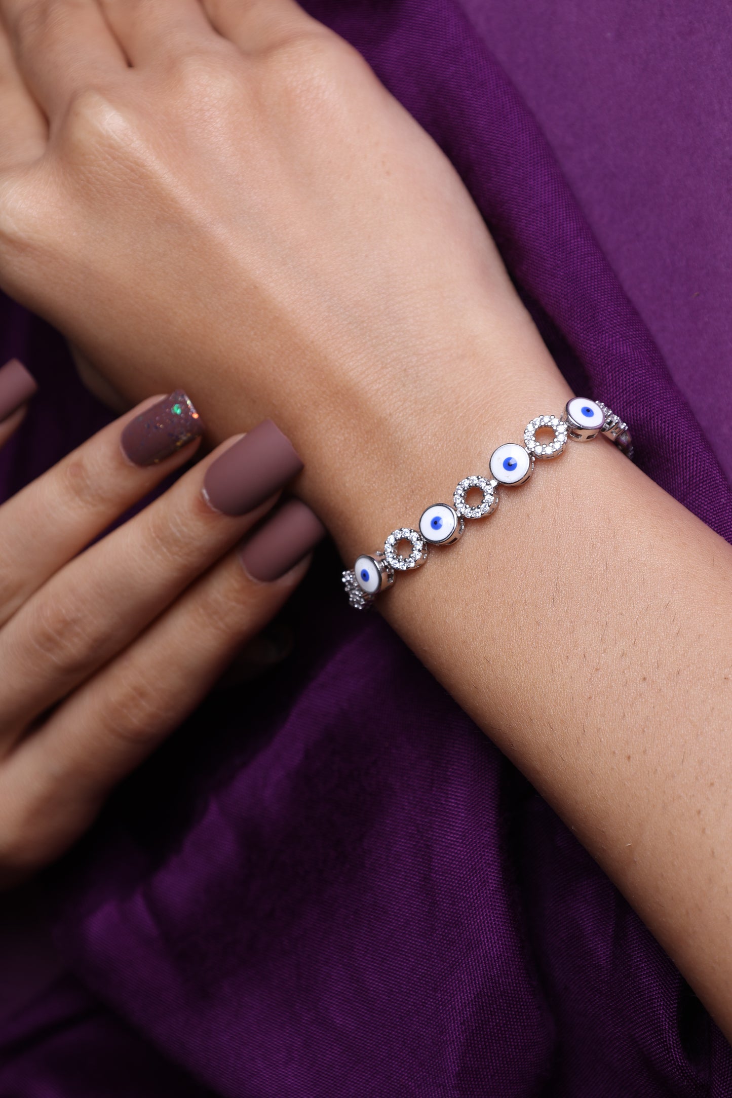 White Enamel Evil Eye Halo Bracelet
