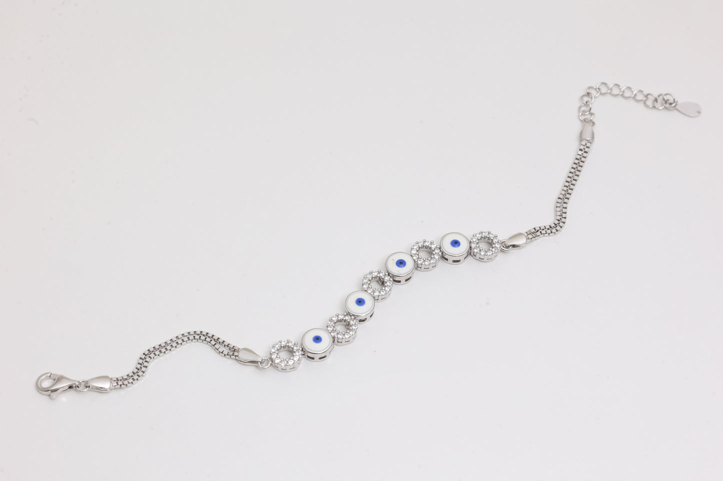 White Enamel Evil Eye Halo Bracelet