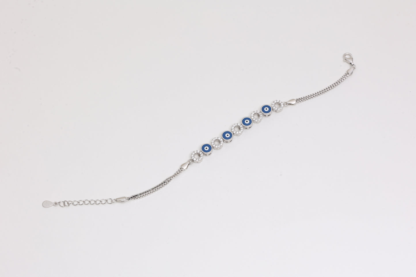 Blue Enamel Evil Eye Halo Bracelet