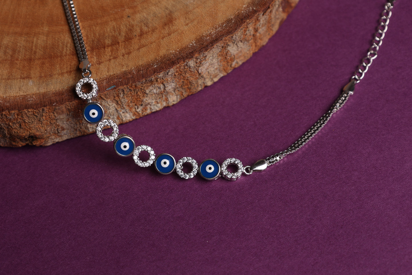 Blue Enamel Evil Eye Halo Bracelet