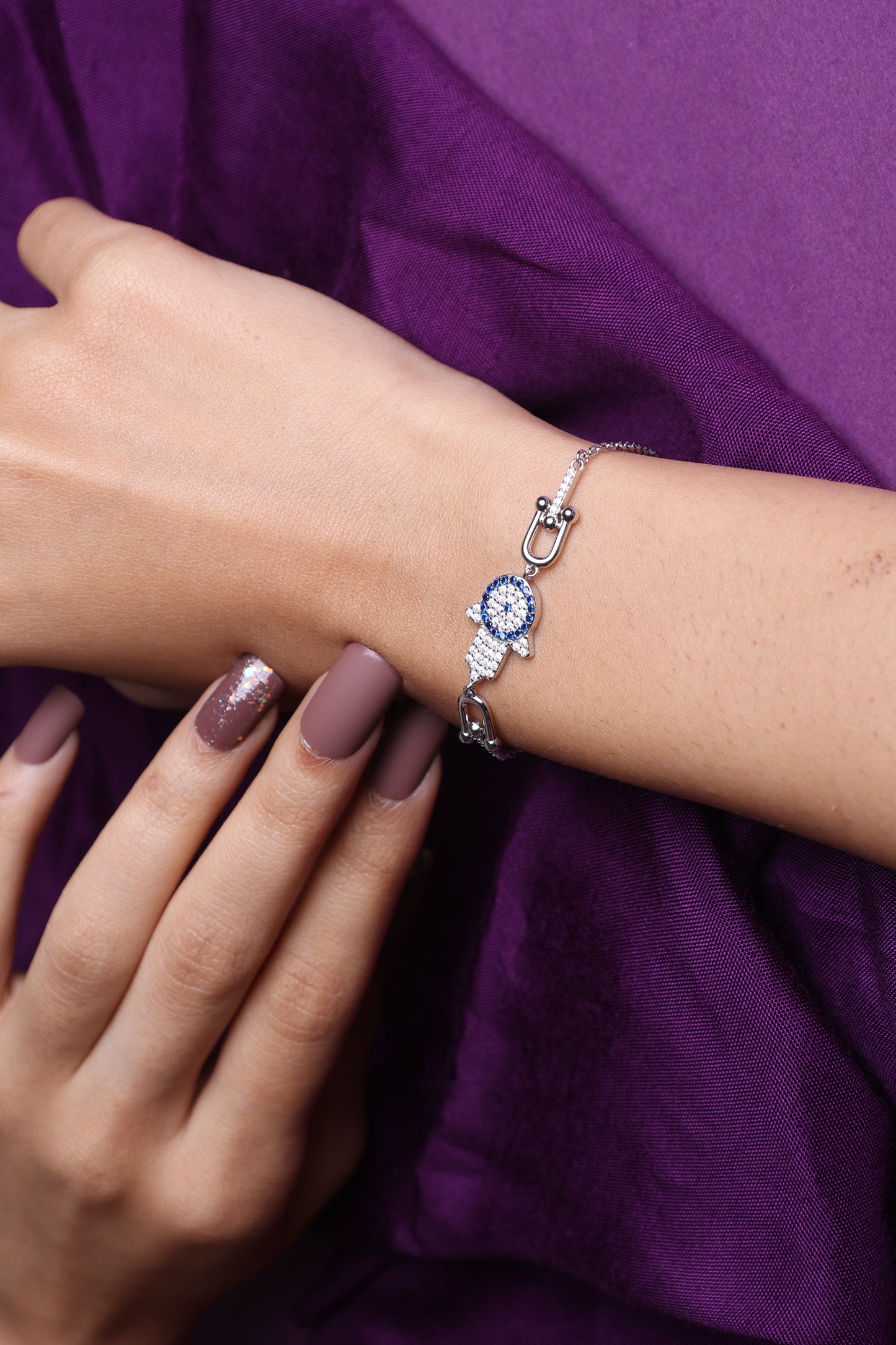 Blue Hamsa Evil Eye Pavé Bracelet