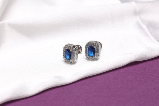Blue Sapphire Halo Studs