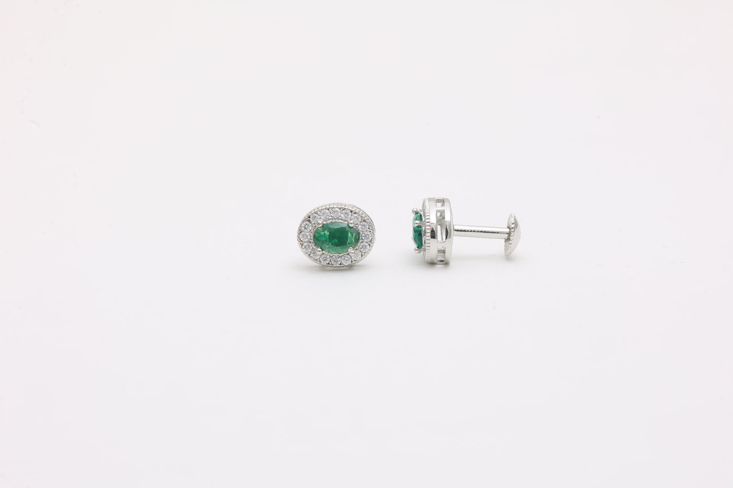 Oval Emerald Halo Studs