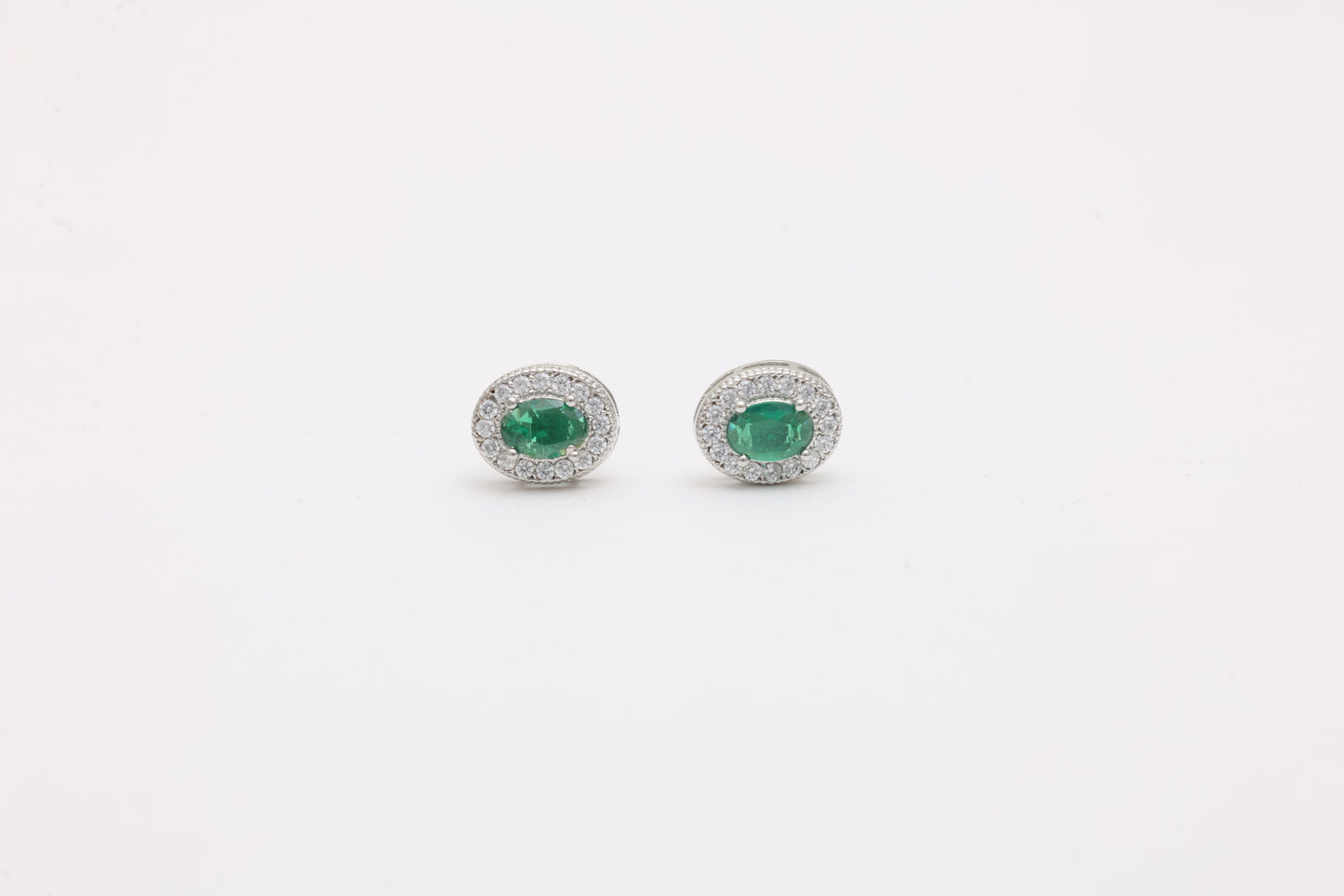 Oval Emerald Halo Studs