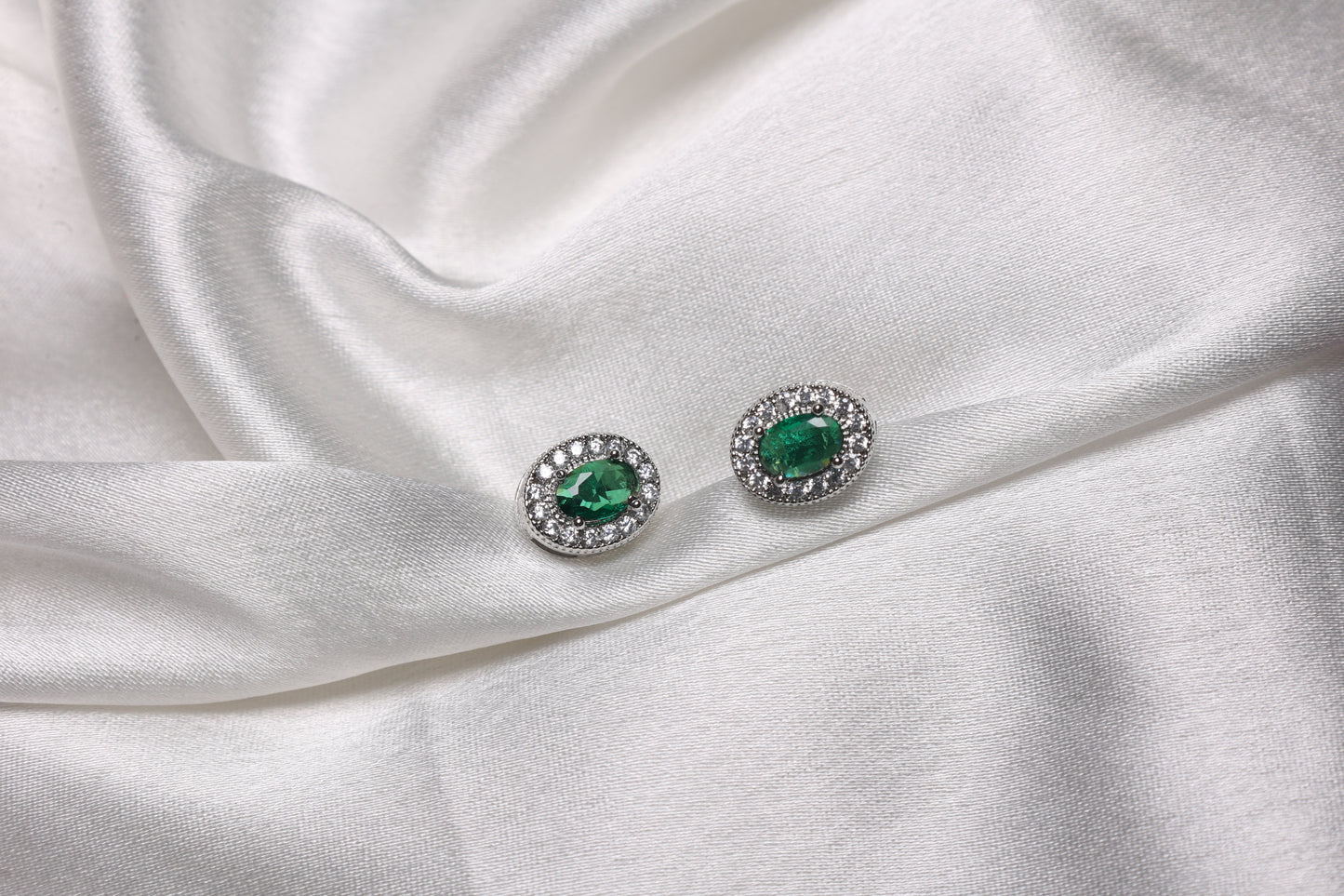 Oval Emerald Halo Studs
