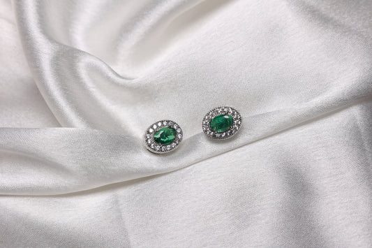 Oval Emerald Halo Studs