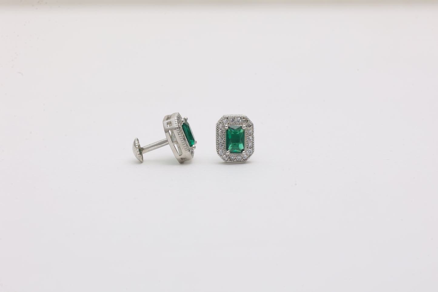 Emerald-Cut Green Halo Studs