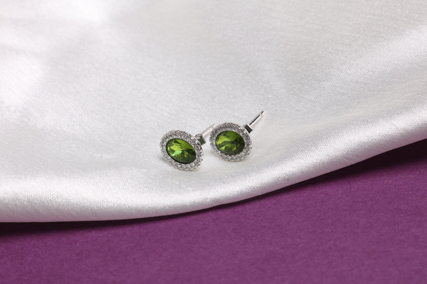 Peridot Oval Halo Studs