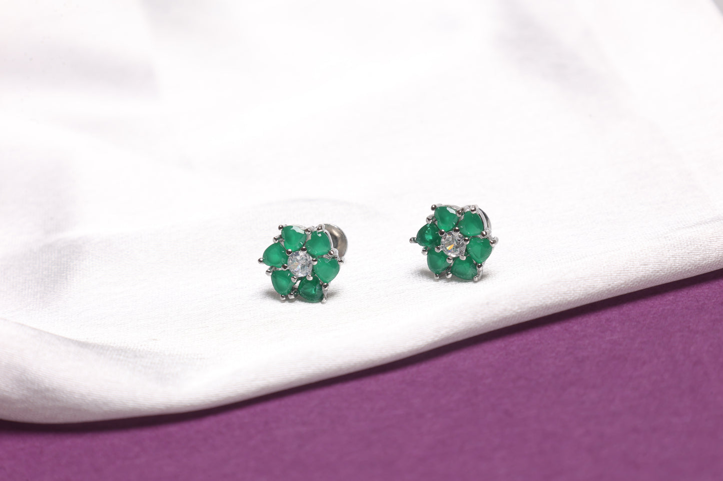 Emerald Floral Cluster Studs