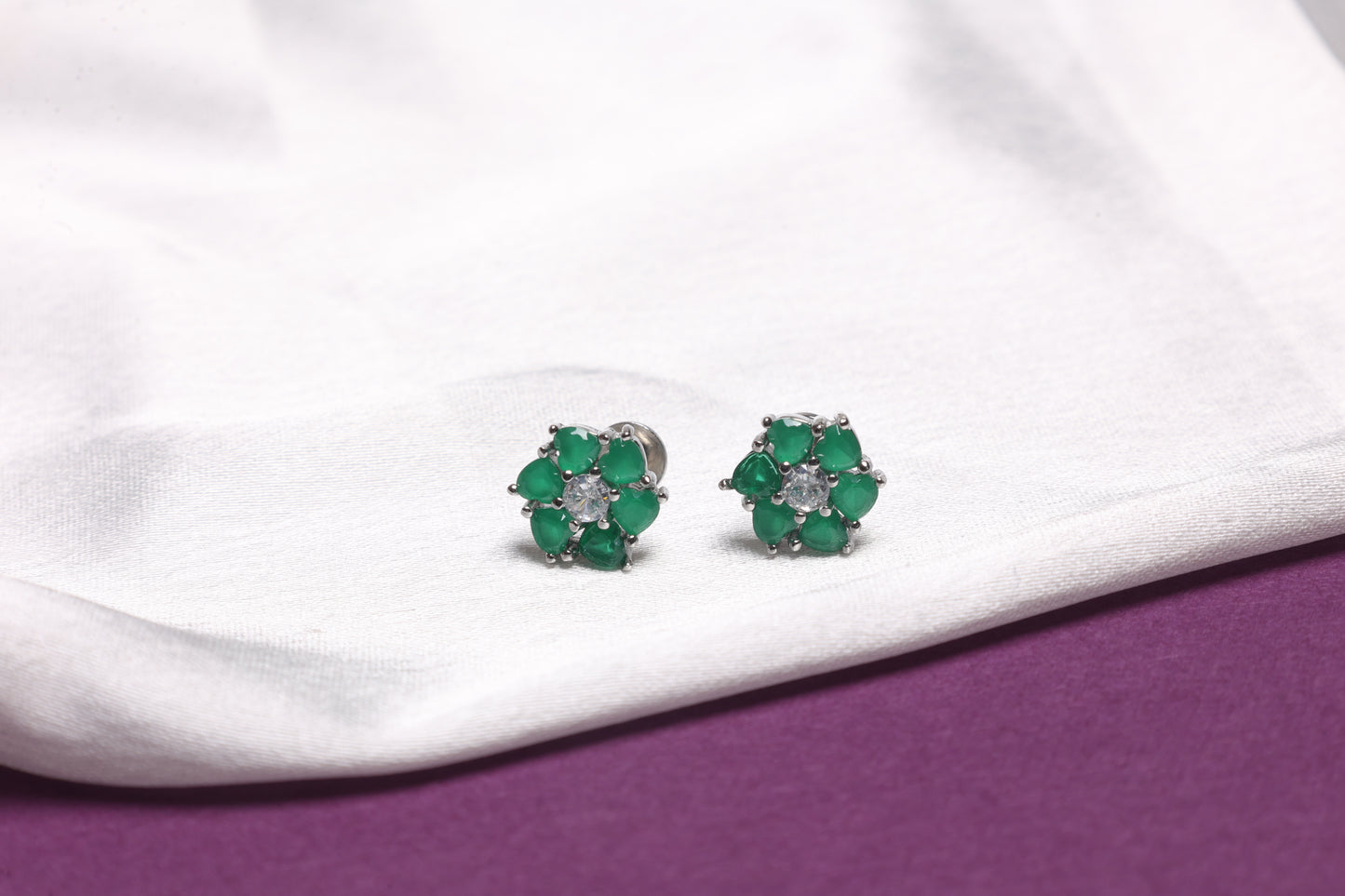 Emerald Floral Cluster Studs