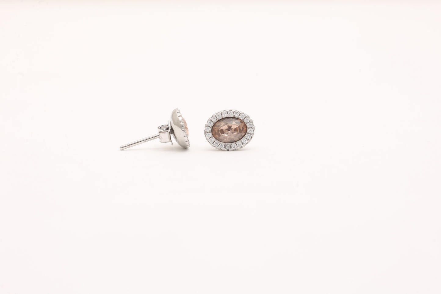Oval Smoky Quartz Halo Studs