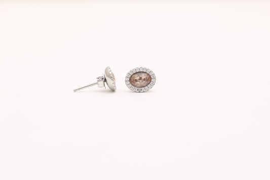 Oval Smoky Quartz Halo Studs