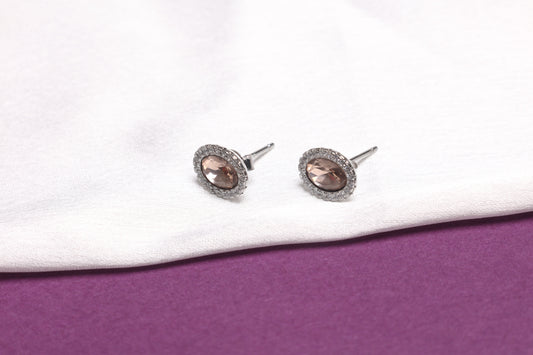Oval Smoky Quartz Halo Studs