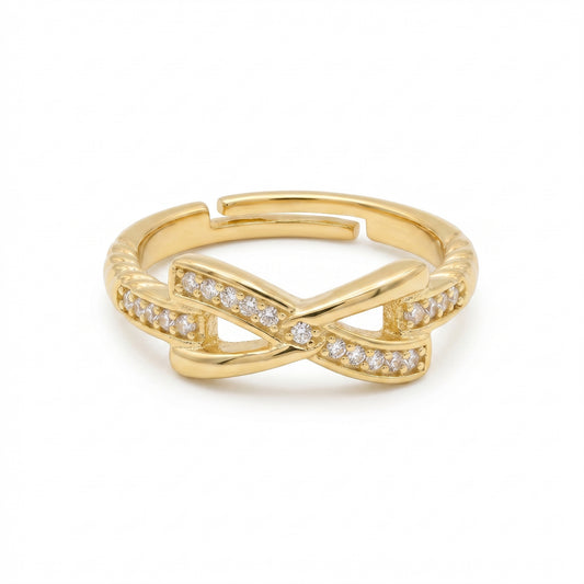 Koso Jewels Anti-Tarnish Stainless Steel Infinity Crossover Zircon Adjustable Ring for Women
