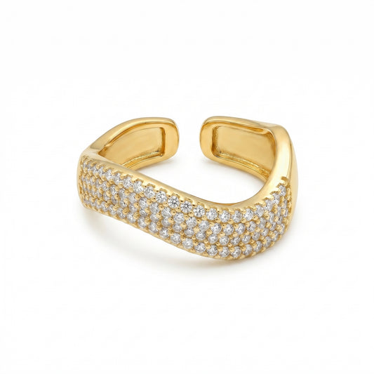 Koso Jewels Anti-Tarnish Stainless Steel Triple Row Wavy Pavé Zircon Ring for Women