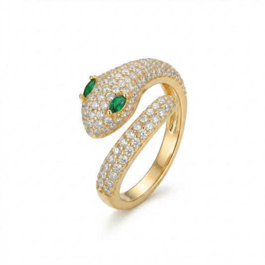 Koso Jewels Anti-Tarnish Stainless Steel Bold Snake Pavé Zircon Statement Ring for Women